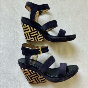 Kate Spade farryn wedge heels navy and gold suede